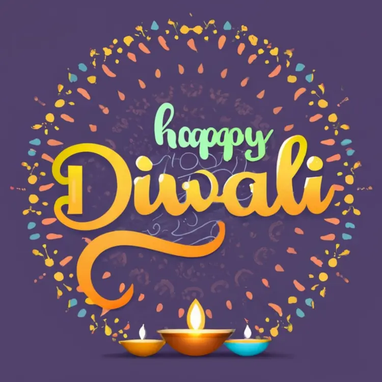 Happy Diwali with colorful design and diya lamps