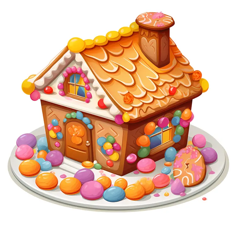 Cute Gingerbread House with Colorful Candies