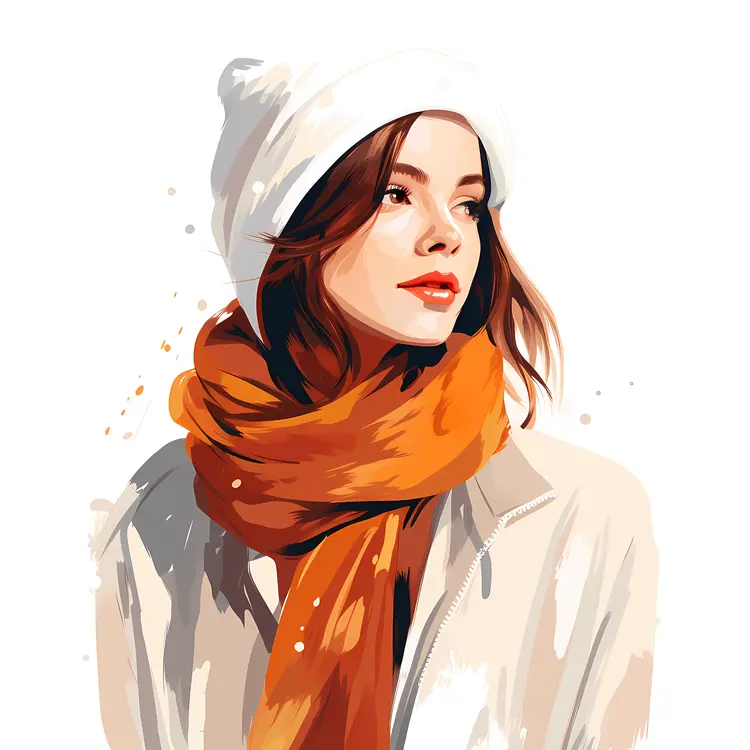 Woman with Orange Scarf Illustration