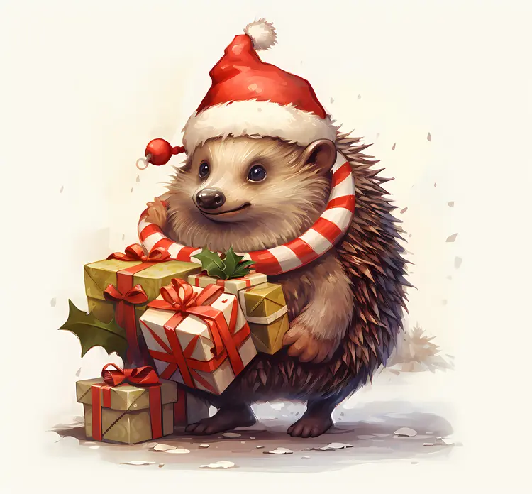 Cute Hedgehog with Christmas Gifts