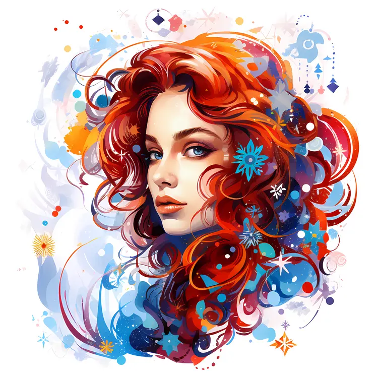 Colorful Portrait of Woman with Red Hair