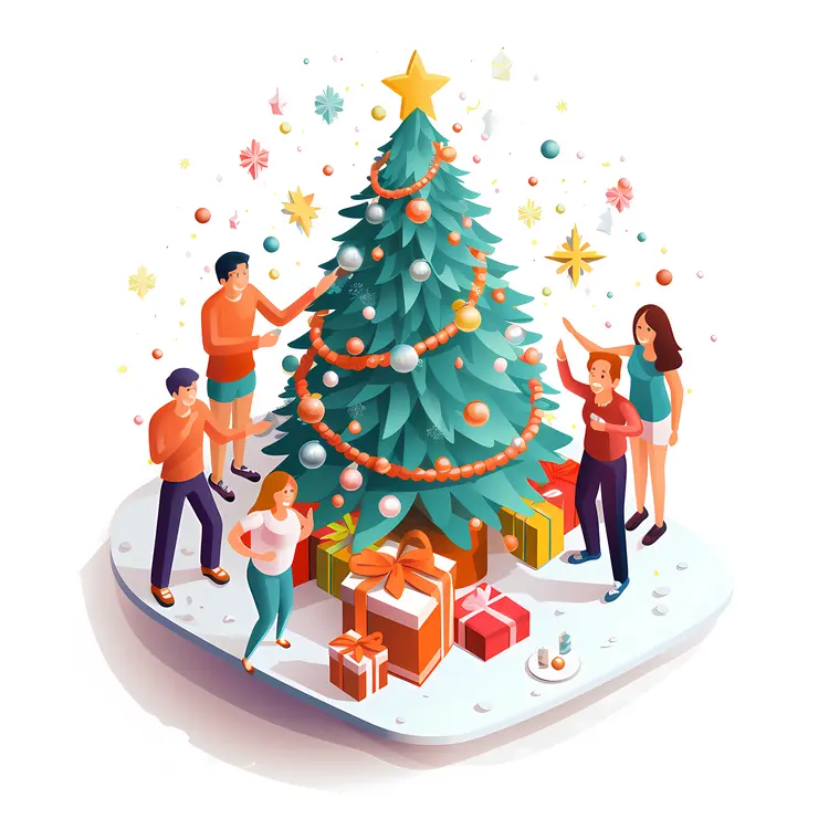 People Decorating Christmas Tree