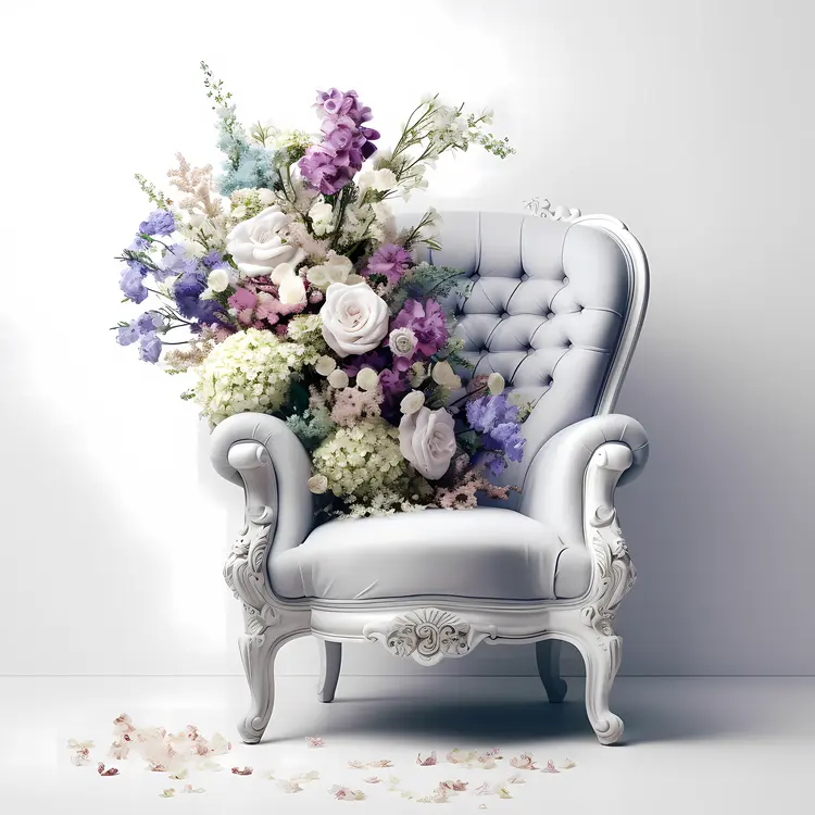 Elegant White Armchair with Floral Arrangement