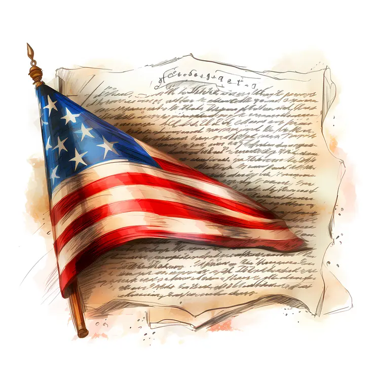 Constitution with American Flag and Parchment