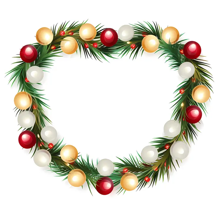 Christmas Wreath with Baubles and Pine Leaves