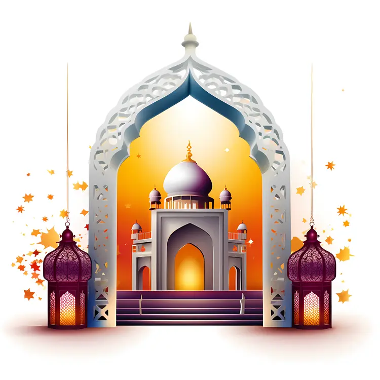 Mosque with Lanterns and Arch