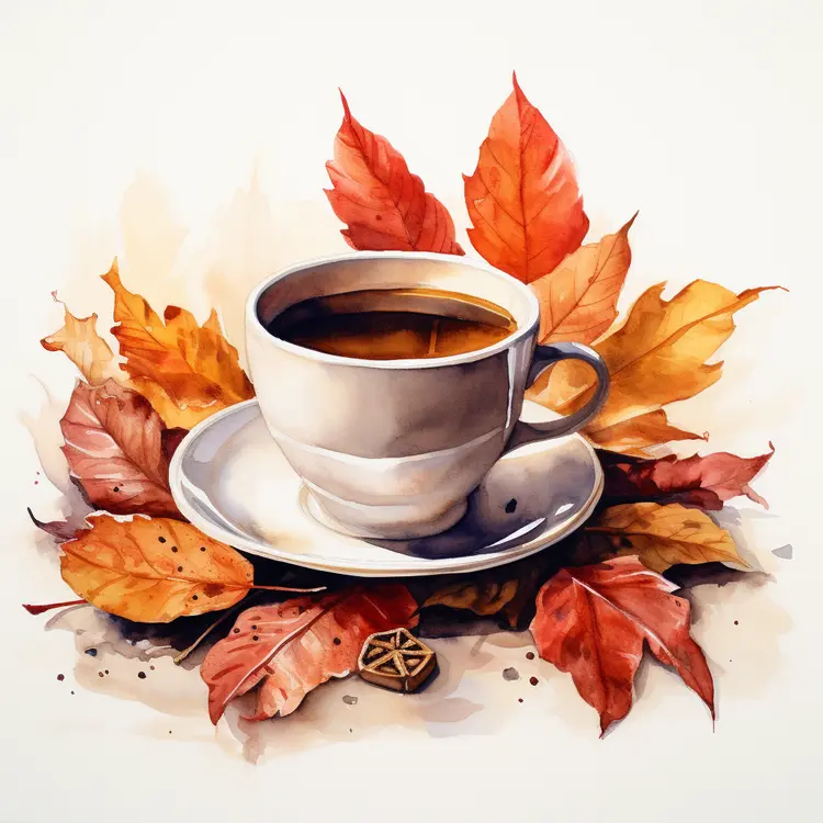 Coffee cup with autumn leaves