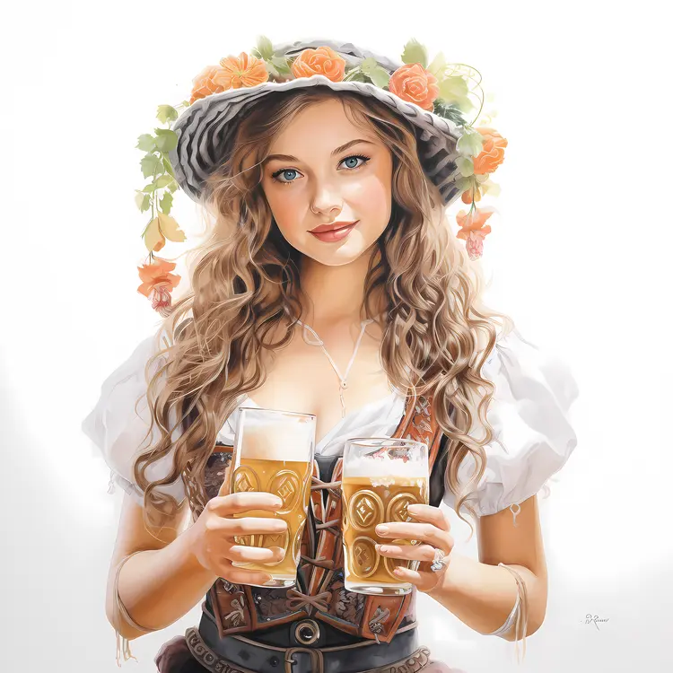 Woman Holding Beer at Oktoberfest