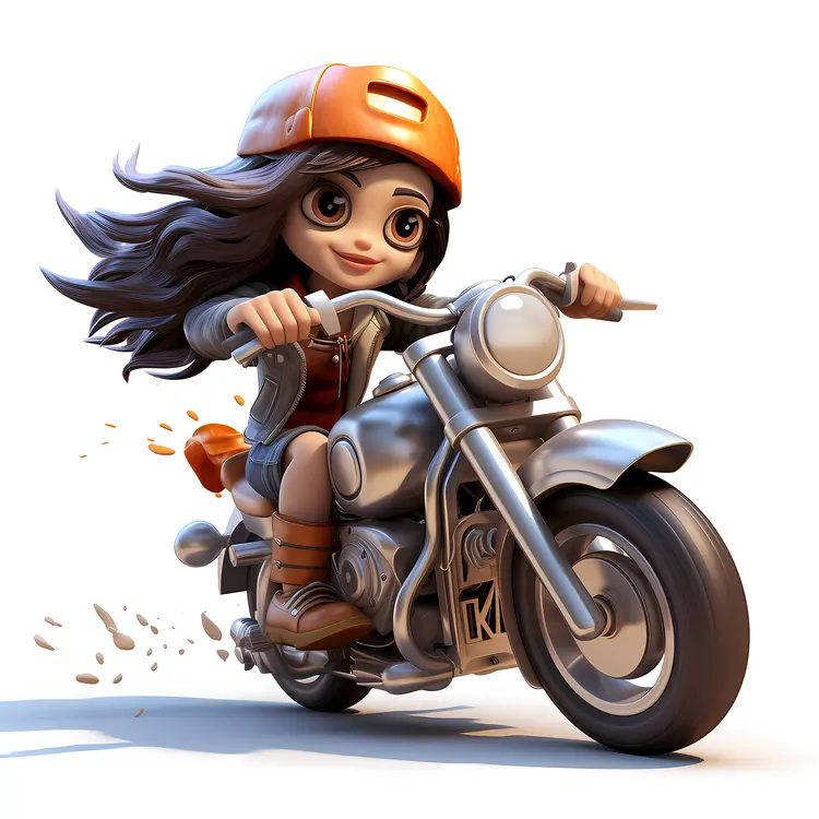 Cute Girl Riding Motorcycle Cartoon