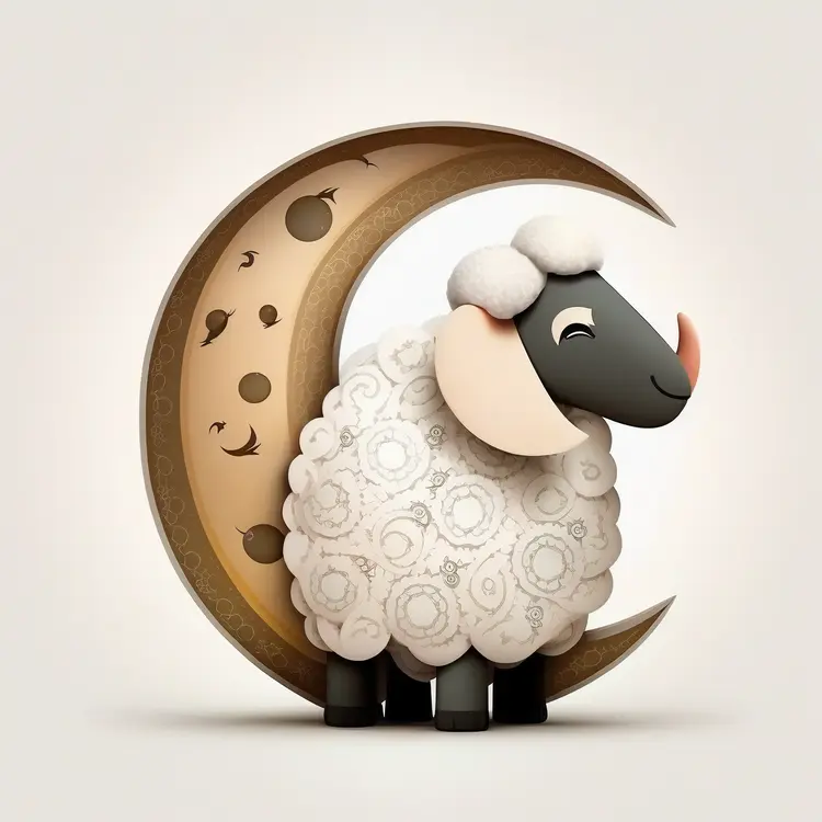 Cute Sheep with Crescent Moon for Eid Celebration