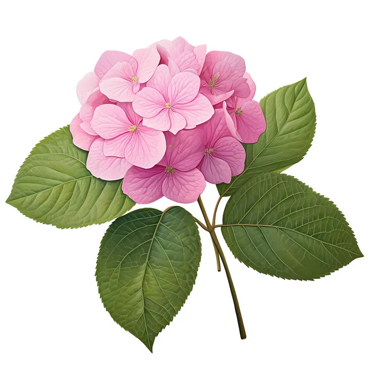 Pink Hydrangea with Green Leaves