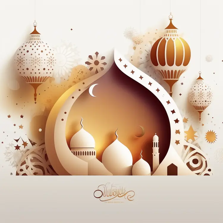 Beautiful Mosque with Lanterns for Ramadan Celebration