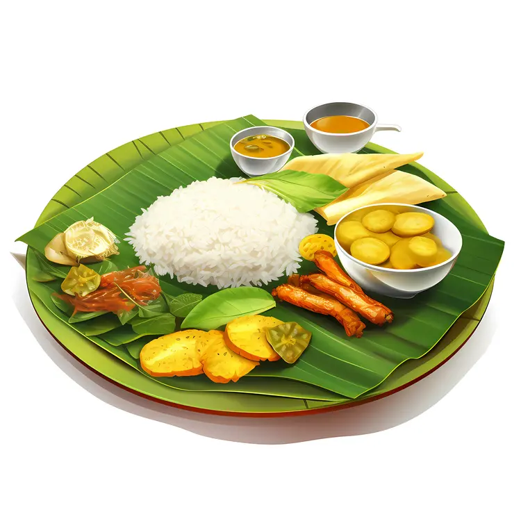 Traditional Banana Leaf Meal with Rice and Curry