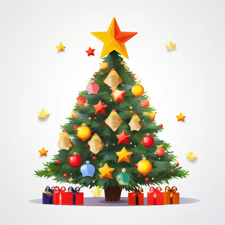 Christmas Tree with Presents and Ornaments