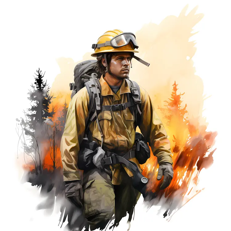 Determined Firefighter in Forest Fire