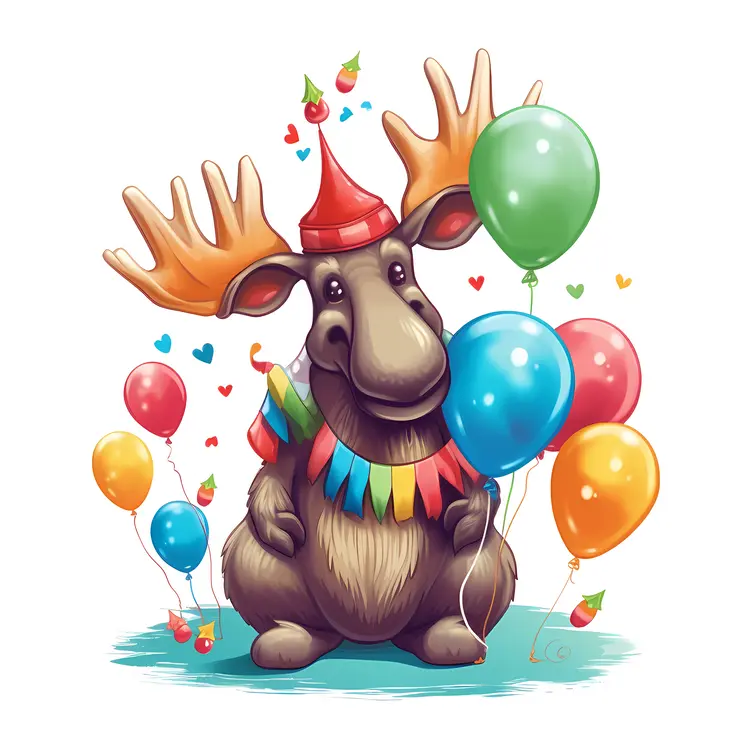 Party Moose with Balloons Illustration