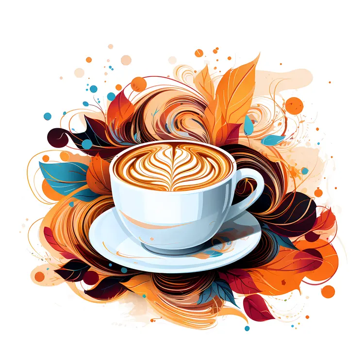 Latte Art Coffee with Colorful Leaves