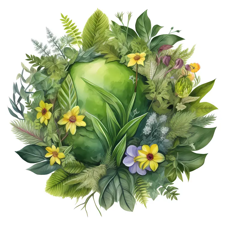 Floral Wreath Illustration with Greenery and Flowers