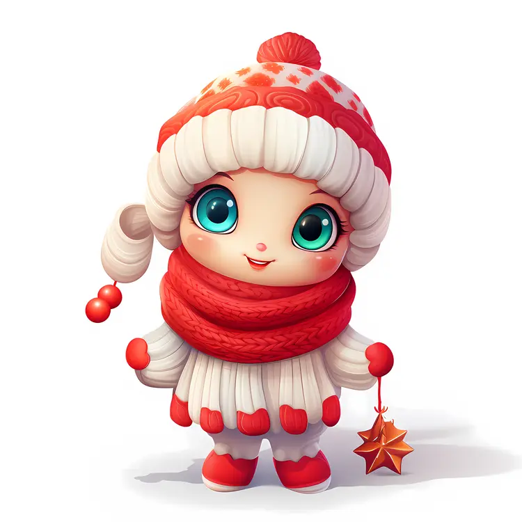 Cute Girl in Winter Clothes Holding a Star