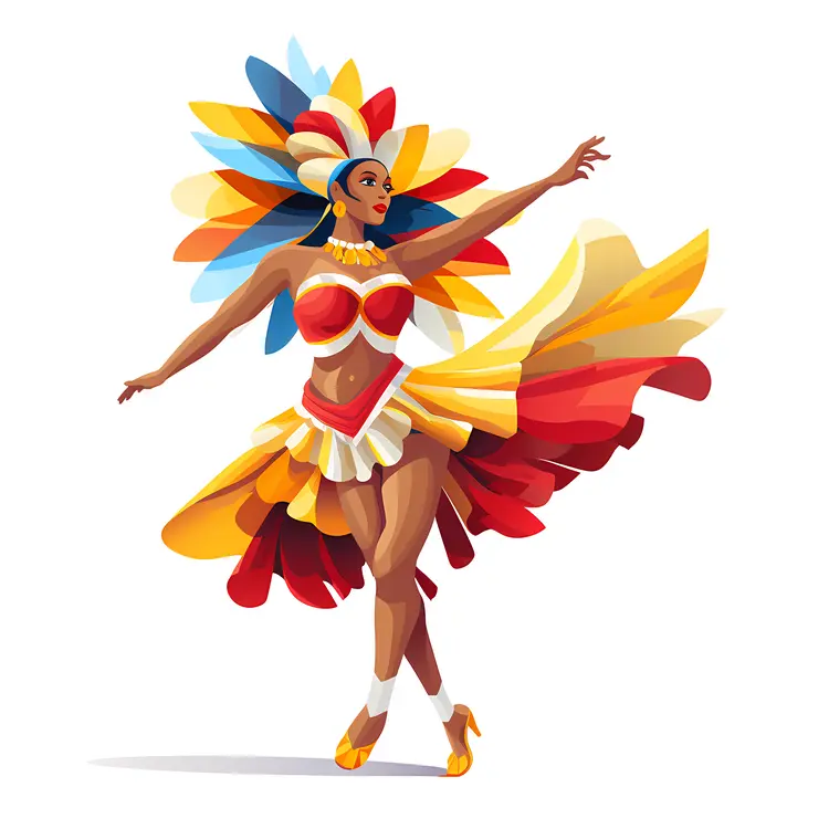 Red and Yellow Feathered Carnival Dancer