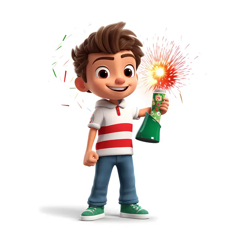 Animated Boy Holding Firework
