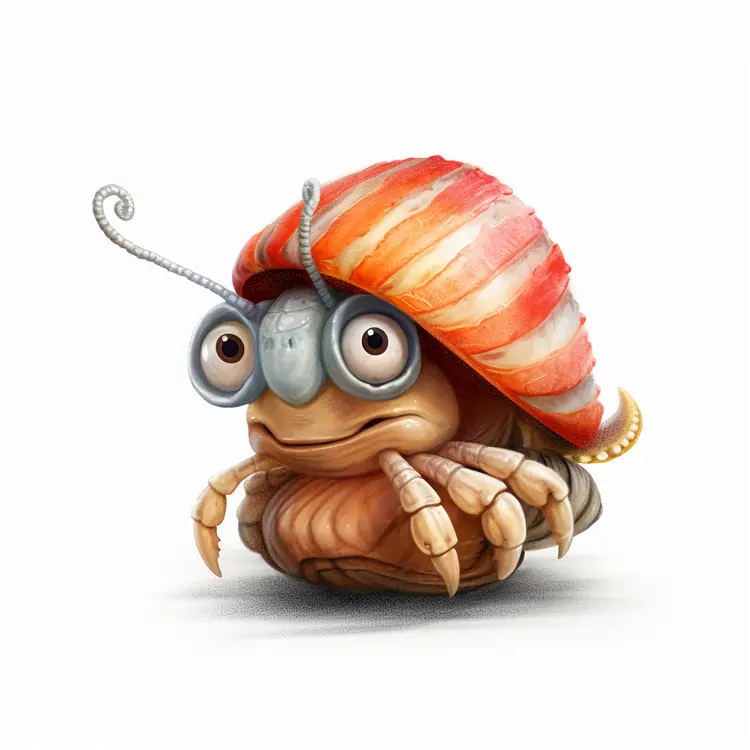 Cute Cartoon Hermit Crab with Striped Shell