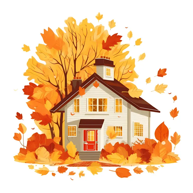 White house surrounded by fall foliage