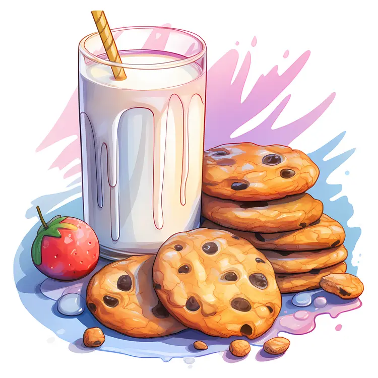 Delicious Milk and Cookies with Strawberry