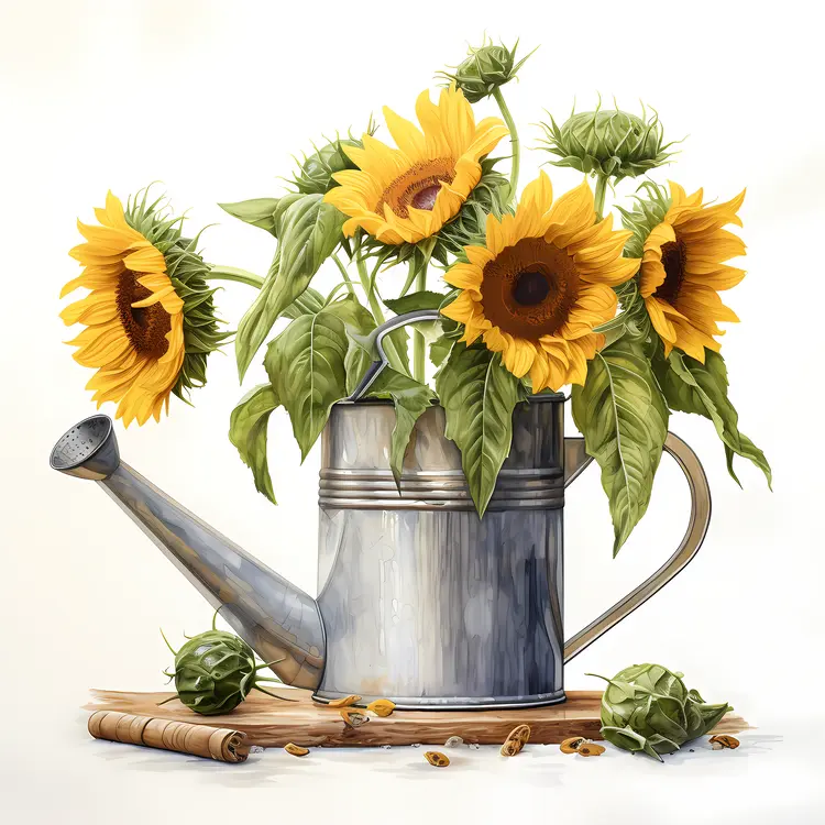Sunflowers in a Watering Can