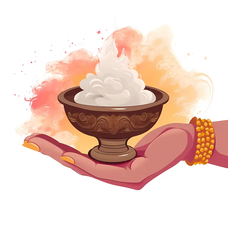 Hand Holding Incense Bowl with Smoke