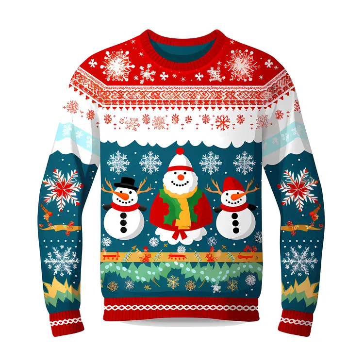 Snowman Sweater with Multiple Snowmen and Snowflakes