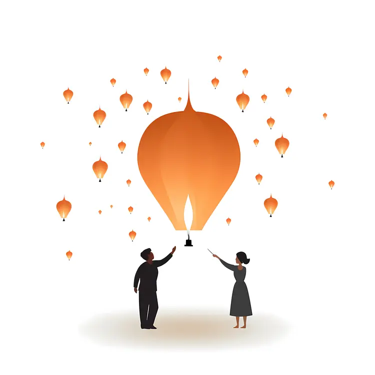 Couple Releasing Sky Lanterns at Night