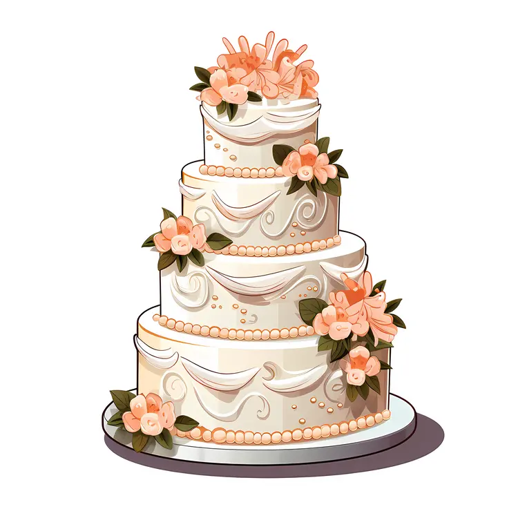 Beautiful Wedding Cake with Floral and Pearl Decorations