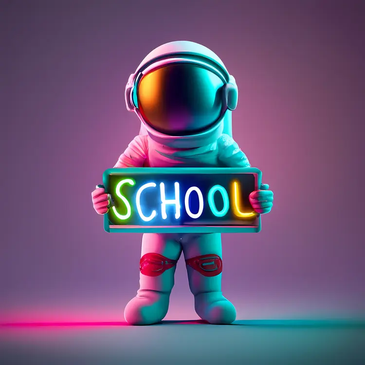 Astronaut Holding School Sign