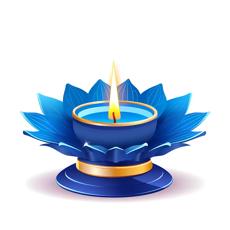 Blue Candle with Lotus Design