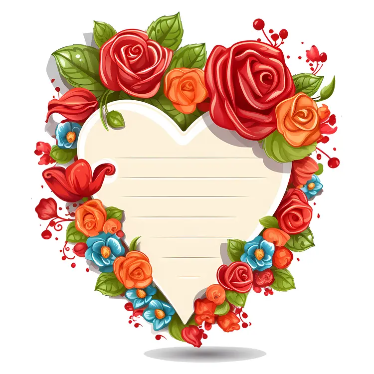 Heart-Shaped Note with Colorful Flowers
