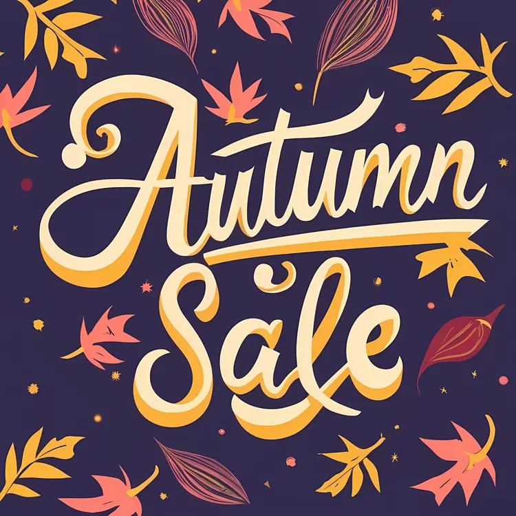 Autumn Sale Text with Leaves on Purple Background