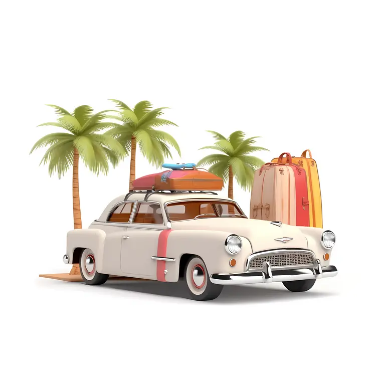 Vintage Car with Luggage for Summer Holiday