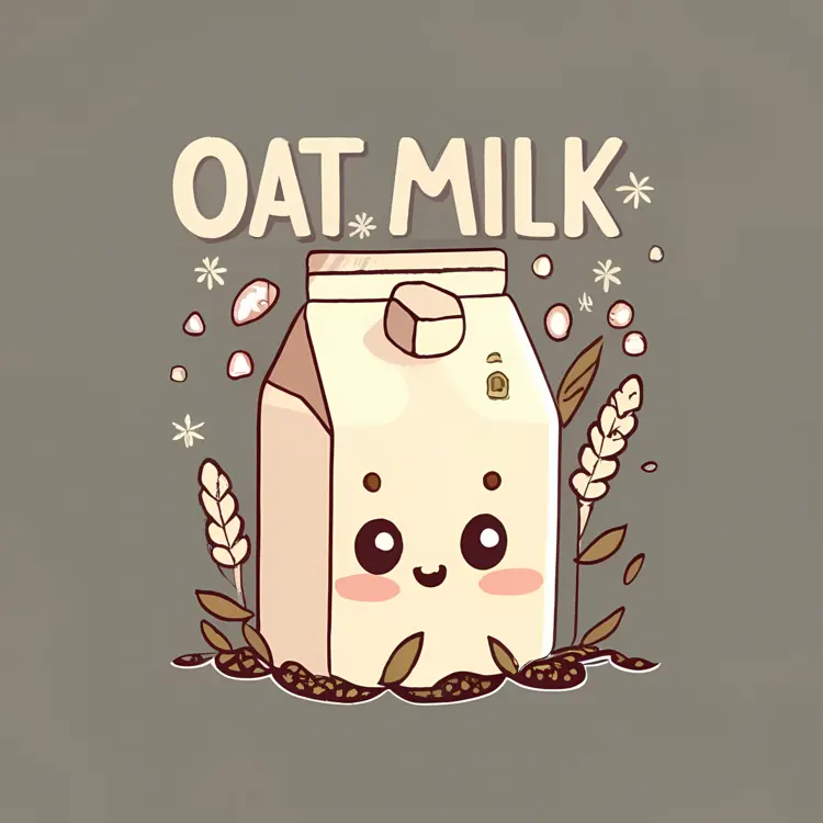 Oat Milk Carton with Cute Face Illustration