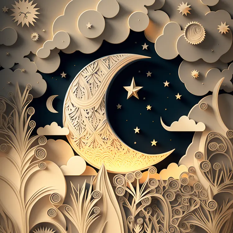Dreamy Paper Art Moon and Stars