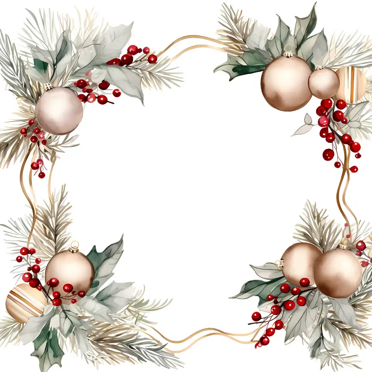 Christmas Ornaments and Holly Frame