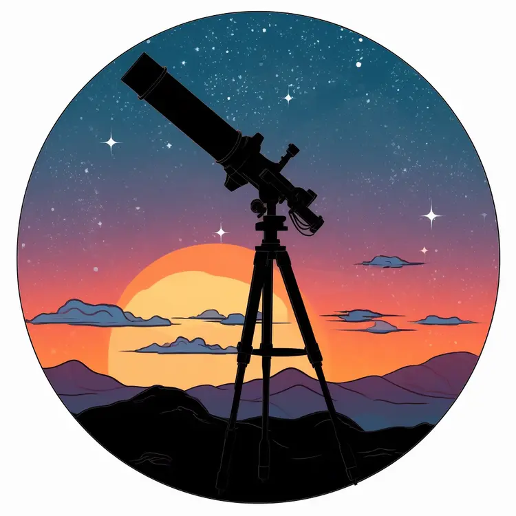 Telescope Silhouette Against a Starry Sunset Sky