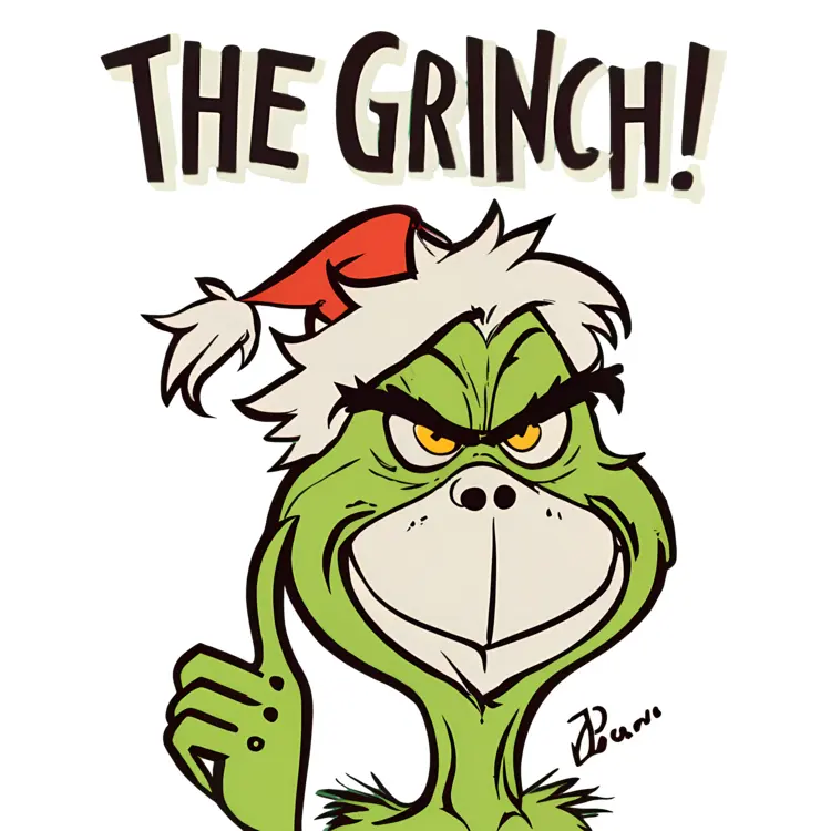 Grinch in Santa Hat with The Grinch Text