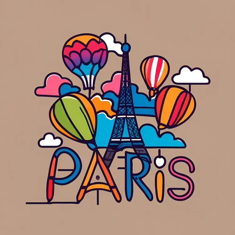 Eiffel Tower with Colorful Balloons
