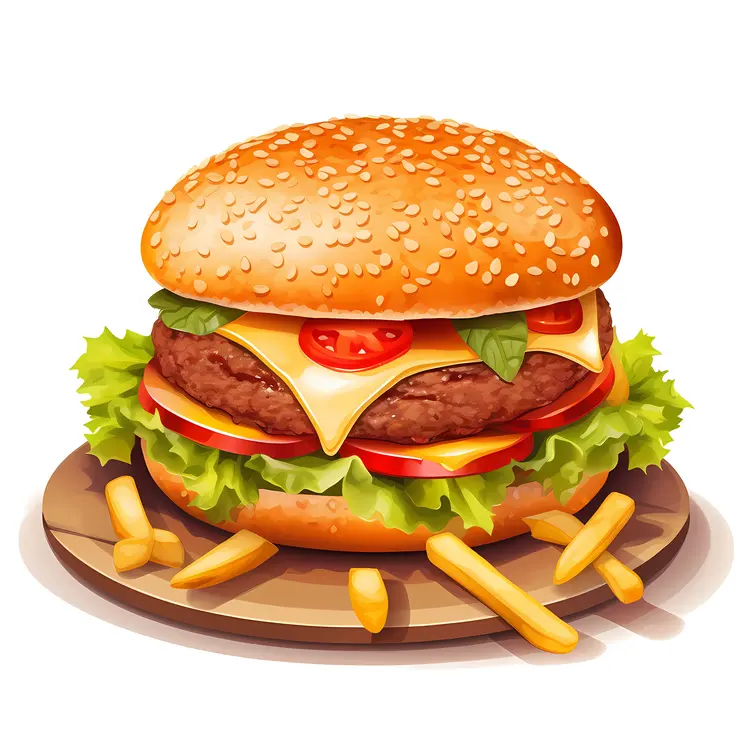 Yummy Cheeseburger with Fries