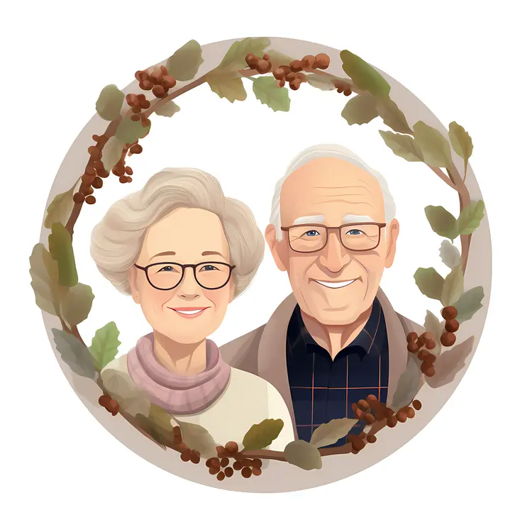 Elderly Couple Portrait with Wreath for Grandparents Day