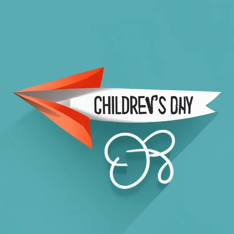 Children's Day Text with Paper Plane