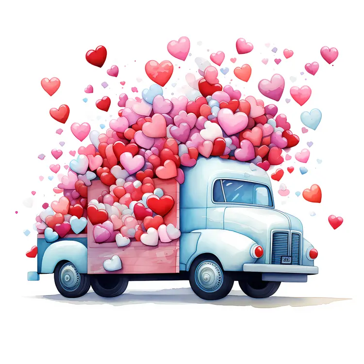Truck filled with colorful hearts