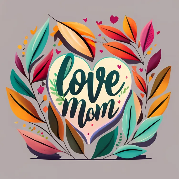 Love Mom Heart with Colorful Leaves