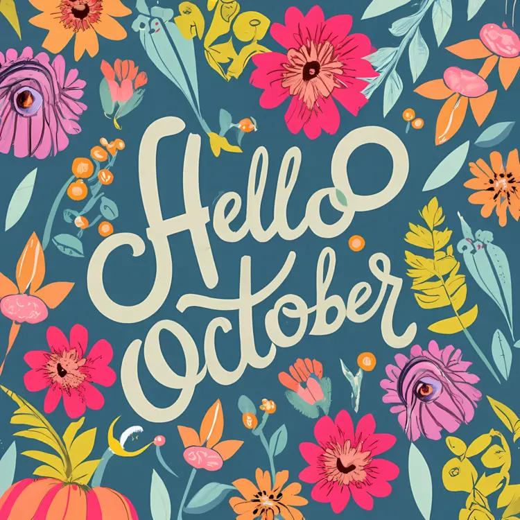 Hello October with Colorful Flowers